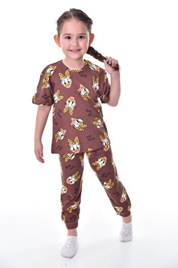 bunny hopp 100% Cotton Interlock Fabric Daisy Duck Patterned Short Sleeve Girl's Pajama Set (3,4,5,6,7,8 Years)
