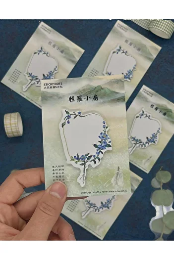 Kağıt Gemi Dükkan Blue Flower Patterned Post-it Note - Adhesive Scrapb Board