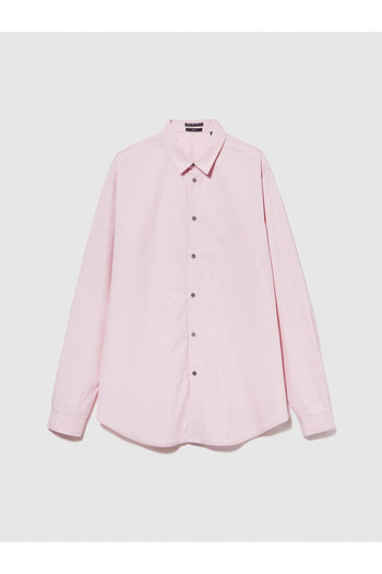 Sisley Ανδρικό πουκάμισο με ροζ ρίγες Slim Fit - Πλισέ στο πίσω μέρος, μείγμα βαμβακιού