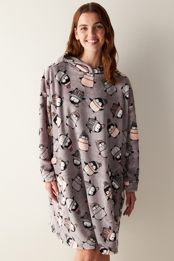 Penti Cute Penguin Fluffy Gray Dressing Gown