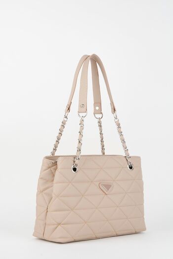 Çanta Park Satin Mink Quilted - Τσάντα χειρός και ώμου με λουράκι αλυσίδας με φερμουάρ 3 διαμερισμάτων