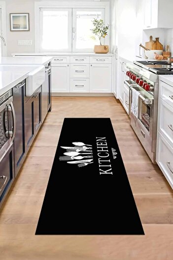3D ELSE HALI Kitchen Çatal Bıçak Desenli Tezgah Önü Kaymaz Taban Yıkanabilir Yolluk Mutfak Halısı
