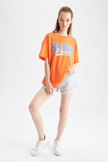 DeFacto Oversize Fit Tričko Crew Neck Slogan s krátkým rukávem 100% bavlna