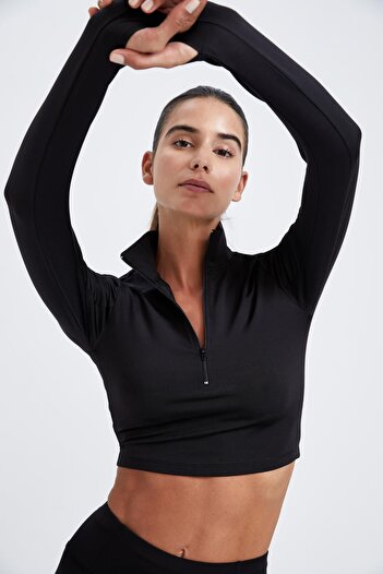 DeFacto Μακρυμάνικο μπλουζάκι Fit Slim Fit ψηλό γιακά με μισό φερμουάρ