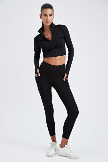 DeFacto Μακρυμάνικο μπλουζάκι Fit Slim Fit ψηλό γιακά με μισό φερμουάρ