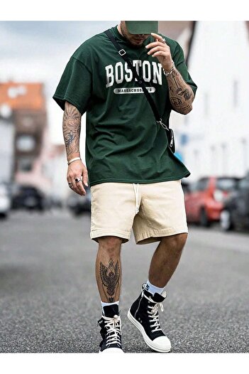 QUEENSTOWN Boston Printed Nefti Green Oversize Ανδρικό T-Shirt