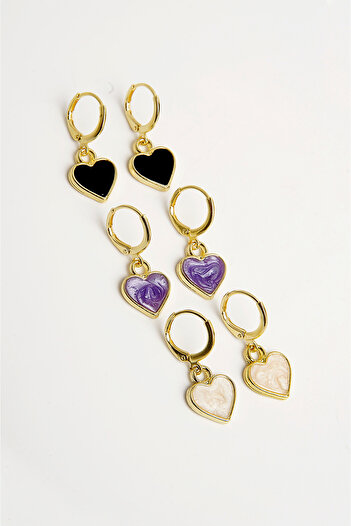 EUROMODA Set of 3 Heart Designed and Dangle Earrings