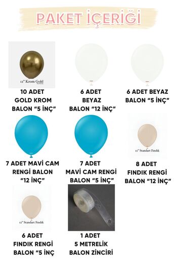 Gold Center Parti Setim^^ Gold Krom* Beyaz* Mavi Cam* Fındık 50'li Balon Seti