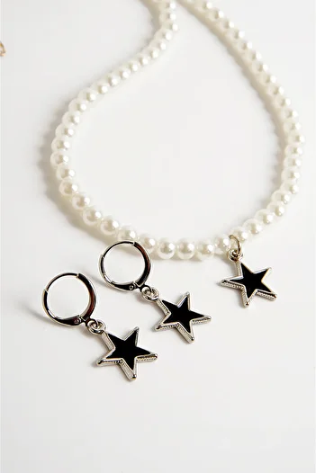 EUROMODA Star Design Pearl Necklace Earrings Set
