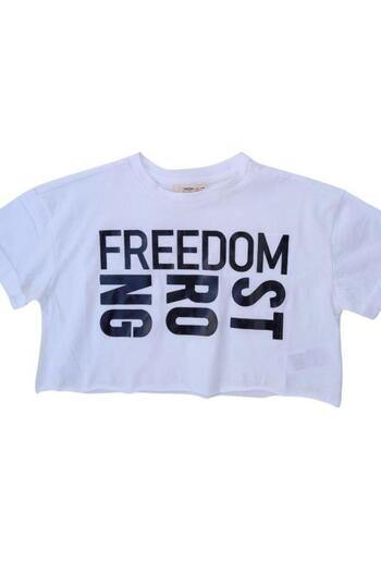 Çikoby Girl's Cotton Crew Neck Short Sleeve Printed Crop T-shirt