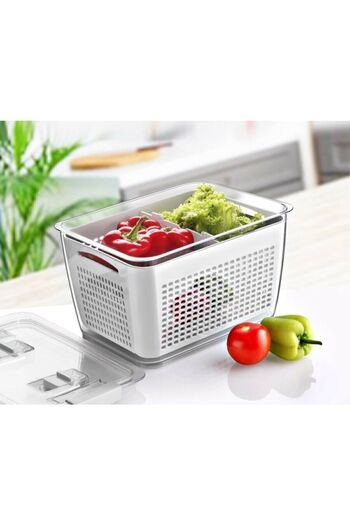 Lossa Air Conditioned Refrigerator Organizer with Strainer and Compartment and Storage Container 2.5 Lt White Color