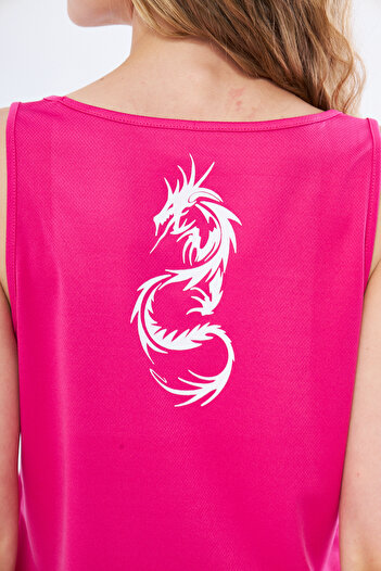 YÜKSEL IŞIK Fuchsia Colored Dragon Printed Thick Strap Sports Undershirt