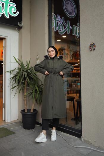MİSSKAYLE Button Detailed Hijab Khaki Coat