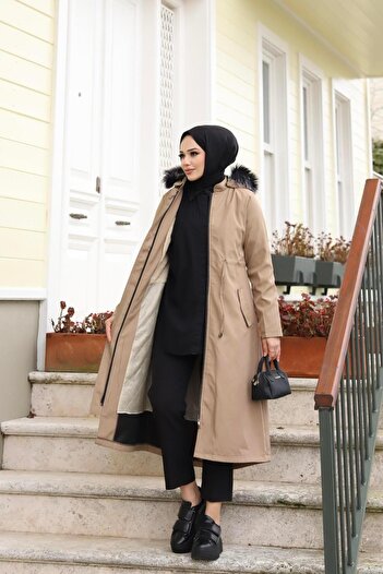 MİSSKAYLE Hidden Placket Hijab Mink Coat