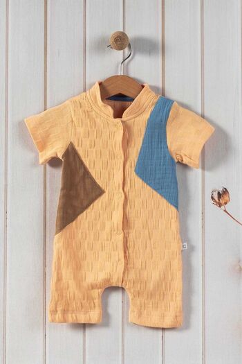 dinamik çocuk Color Detailed Self Patterned Fabric Front Snap Fastener Baby Boy Jumpsuit 0-3/3-6/6-9/9-12 months