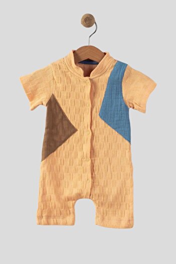 dinamik çocuk Color Detailed Self Patterned Fabric Front Snap Fastener Baby Boy Jumpsuit 0-3/3-6/6-9/9-12 months