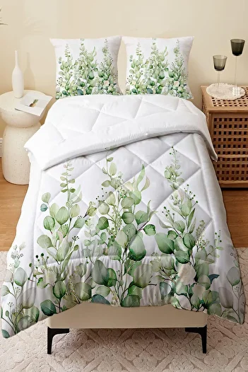 Else Dekor Green Ivy Patterned Double Person Microfiber Quilted - Quilt Pillow Case
