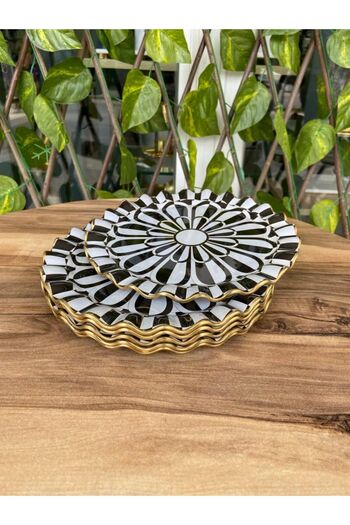 GÜRCÜGLASS Daisy model gold 6 prç 20 cm cake plate