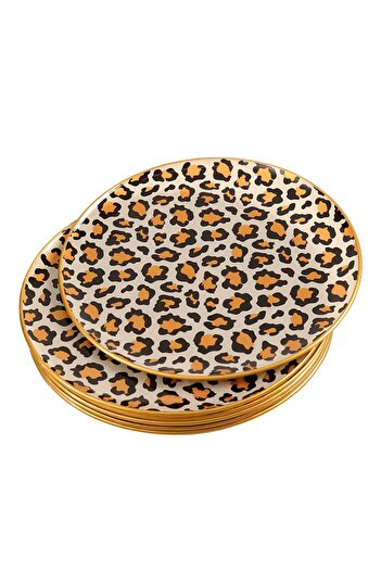GÜRCÜGLASS Leopar Desen Servis Tabağı