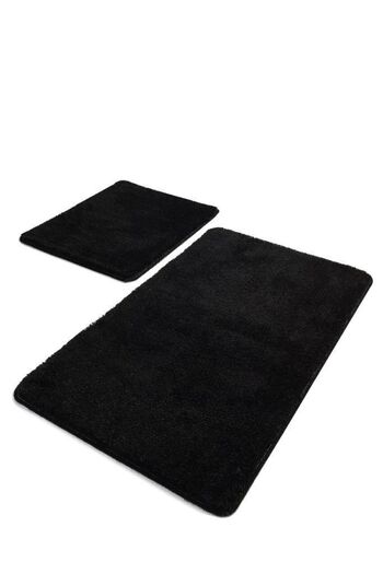 Sarar Plush Black Non-Slip Base 2-Piece Bath Mat Set