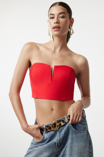 Trendyol Collection TPRSS22BS0065 Model Lined Red Crop Bustier