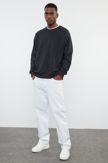 Trendyol Collection Anthrazit Melange Oversize/Sweatshirt mit weitem Schnitt, Fleece innen/warmhaltend, Raglanärmel TMNAW23SW00190