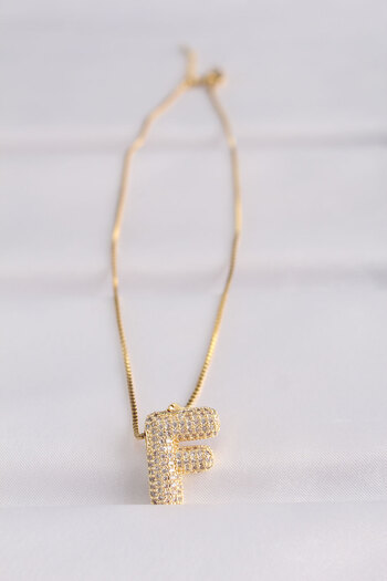 Moka Shopin 316L Gold Color Bubble Necklace with Zircon Stone - Letter F