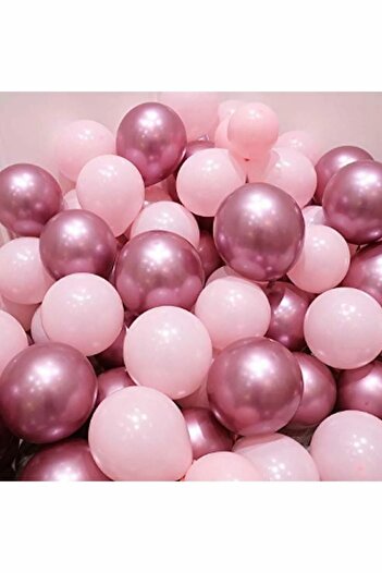 BalonEvi Krom Pembe Ve Makaron (pastel) Pembe Renk 15 Li Balon