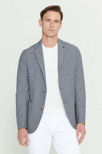 ALTINYILDIZ CLASSICS Men's Black-White Slim Fit Slim Fit Mono Collar Patterned Blazer Jacket