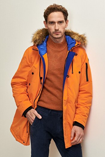 AC&Co / Altınyıldız Classics Men's Orange Standard Fit Regular Cut Hooded Coat