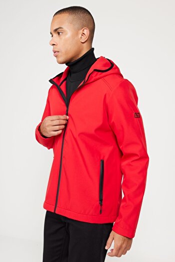 AC&Co / Altınyıldız Classics Erkek Kırmızı Standart Fit Normal Kesim Dik Yaka Softshell Mont
