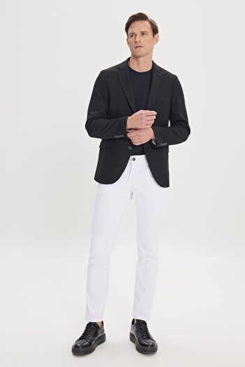 ALTINYILDIZ CLASSICS Men's Black 360 Degree All Direction Stretch Slim Fit Slim Fit Mono Collar Blazer Jacket