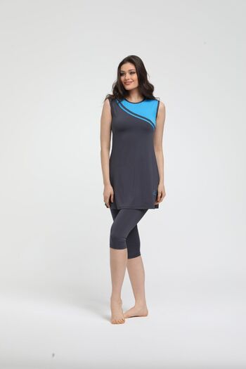 Chelly Women's Blue Gray Sleeveless Hijab Swimsuit