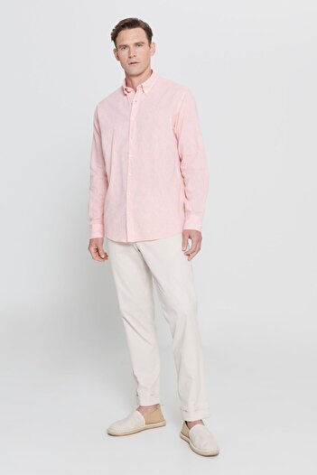 AC&Co / Altınyıldız Classics Linen Comfort Fit Men's Shirt - Relaxed Fit, Buttoned Collar