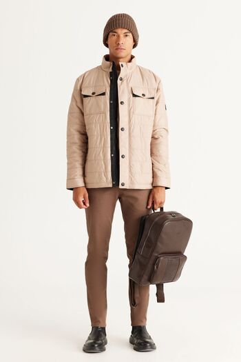ALTINYILDIZ CLASSICS Men's Beige Stand Collar - Regular Cut Standard Fit Coat