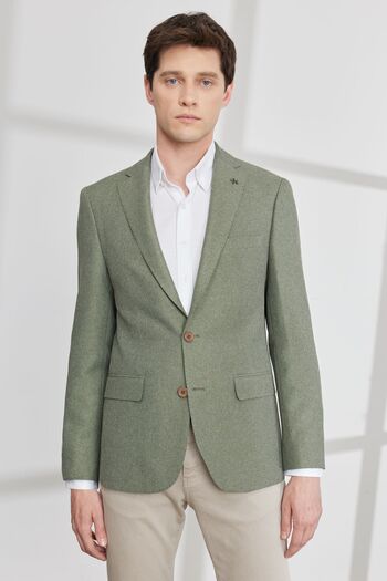 ALTINYILDIZ CLASSICS Men's Green Slim Fit Slim Fit Mono Collar Patterned Blazer Jacket