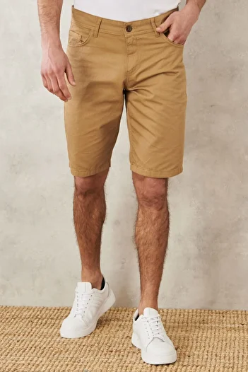 AC&Co / Altınyıldız Classics Ανδρικό Camel Slim Fit Slim Fit Dobby 100% βαμβακερό casual σορτς Chino