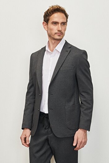 ALTINYILDIZ CLASSICS Pánský antracitový extra Slim Fit Slim Fit vlaštovkový límec s diagonálním vzorem
