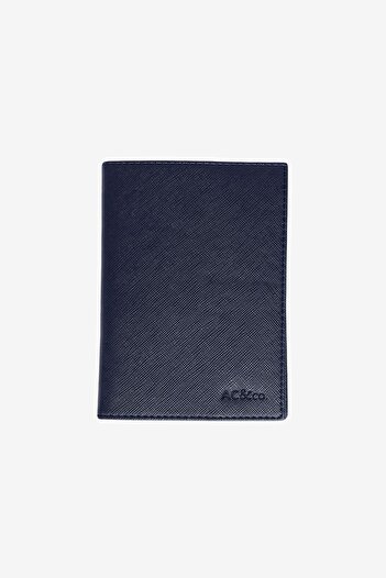 AC&Co / Altınyıldız Classics Men's Special Gift Boxed Navy Blue Faux Leather Handmade Passport Holder