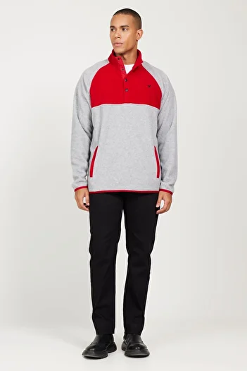 AC&Co / Altınyıldız Classics Erkek G.melanj-kırmızı Standart Fit Normal Kesim Dik Bato Yaka Desenli Polar Sweatshirt