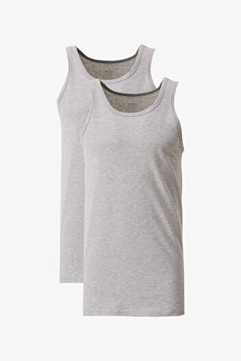 AC&Co / Altınyıldız Classics Men's Gray Melange Premium Cotton Anti-Sweat 2-Piece Undershirt Pack Standard Fit Regular Cut