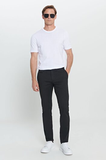 AC&Co / Altınyıldız Classics Pánské černé Slim Fit Slim Fit boční kapsa Bavlna Diagonální vzorované pružné kalhoty