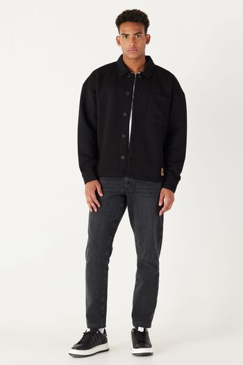 AC&Co / Altınyıldız Classics Men's Black Loose Fit Shirt Collar Patterned Knitted Jacket