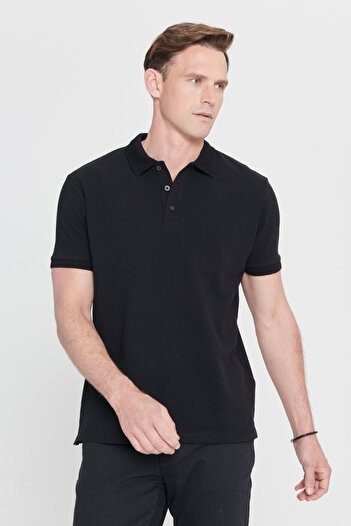 ALTINYILDIZ CLASSICS Μαύρο Slim Fit Pique Polo Collar ανδρικό μπλουζάκι - 100% βαμβάκι, χωρίς μπούκλες