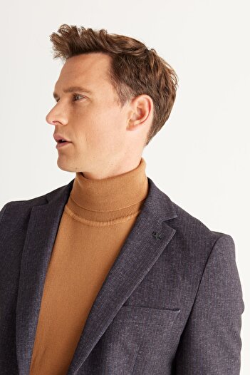 ALTINYILDIZ CLASSICS Erkek Antrasit-Kahverengi Slim Fit Dar Kesim Mono Yaka Çizgili Takım Elbise