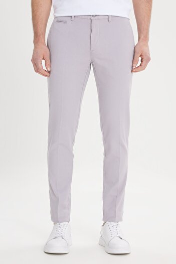 ALTINYILDIZ CLASSICS Men's Gray Slim Fit Narrow Cut Side Pocket Cotton Flexible Dobby Trousers