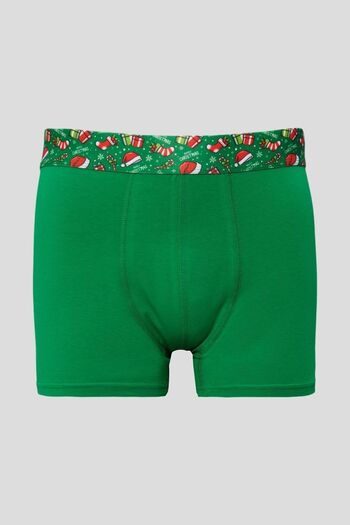 AC&Co / Altınyıldız Classics Men's Premium Cotton Green Patternless New Year Themed Boxer-Socks Set