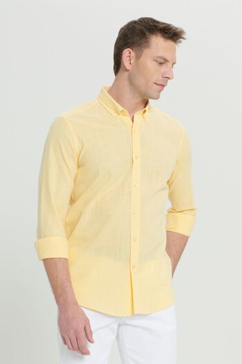 AC&Co / Altınyıldız Classics Men's Yellow 100% Cotton Oxford Slim Fit Buttoned Collar Flared Shirt
