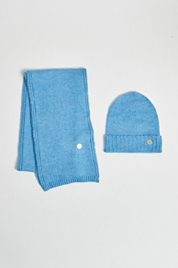 AC&Co / Altınyıldız Classics Men's Blue Scarf-Beanie Set