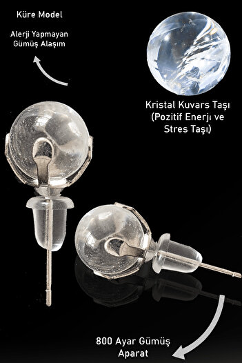 Tesbih Atölyesi Real Crystal Quartz Stone - Certified Point Natural Stone Earrings
